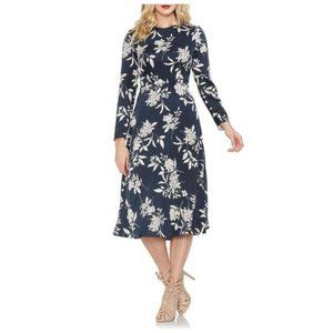 Navy Blue Floral Silky Midi Dress NWOT by Vince Camuto